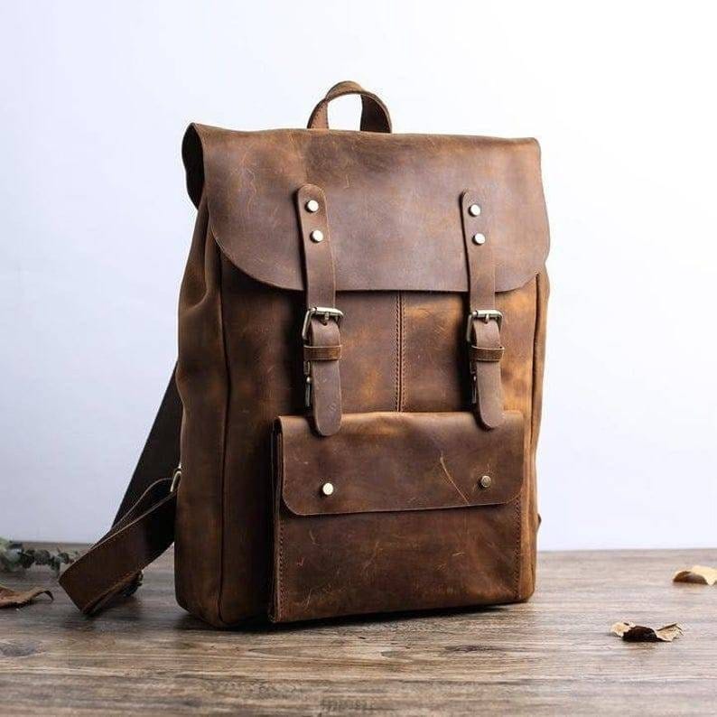 big leather backpack for school Vintage Full Grain Leather Travel School Backpack – FOXHACKLE