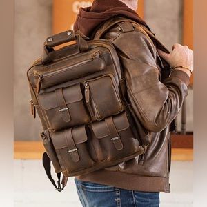 Leather Carry-All Backpack for Travel and Hiking