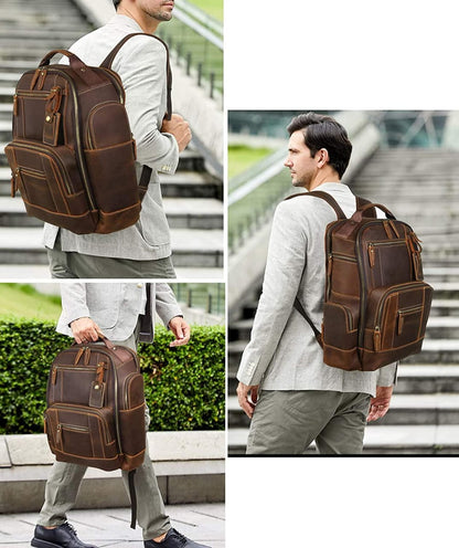 Leather Backpack for Men | Hiking Daypack Business Travel Rucksack Bag