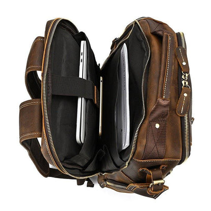 Leather Backpack for Men | Hiking Daypack Business Travel Rucksack Bag