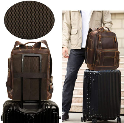 Leather Backpack for Men | Hiking Daypack Business Travel Rucksack Bag