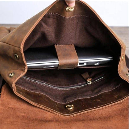 Vintage Full Grain Leather Travel School Backpack