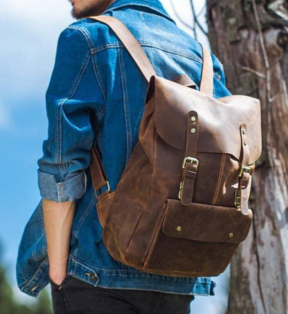 Vintage Full Grain Leather Travel School Backpack