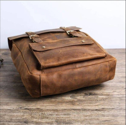 Vintage Full Grain Leather Travel School Backpack