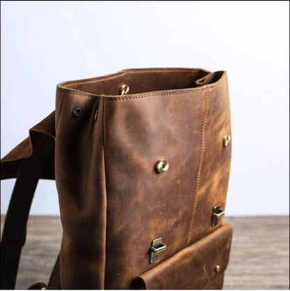 Vintage Full Grain Leather Travel School Backpack