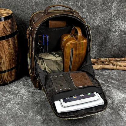 Leather Backpack for Men | Hiking Daypack Business Travel Rucksack Bag