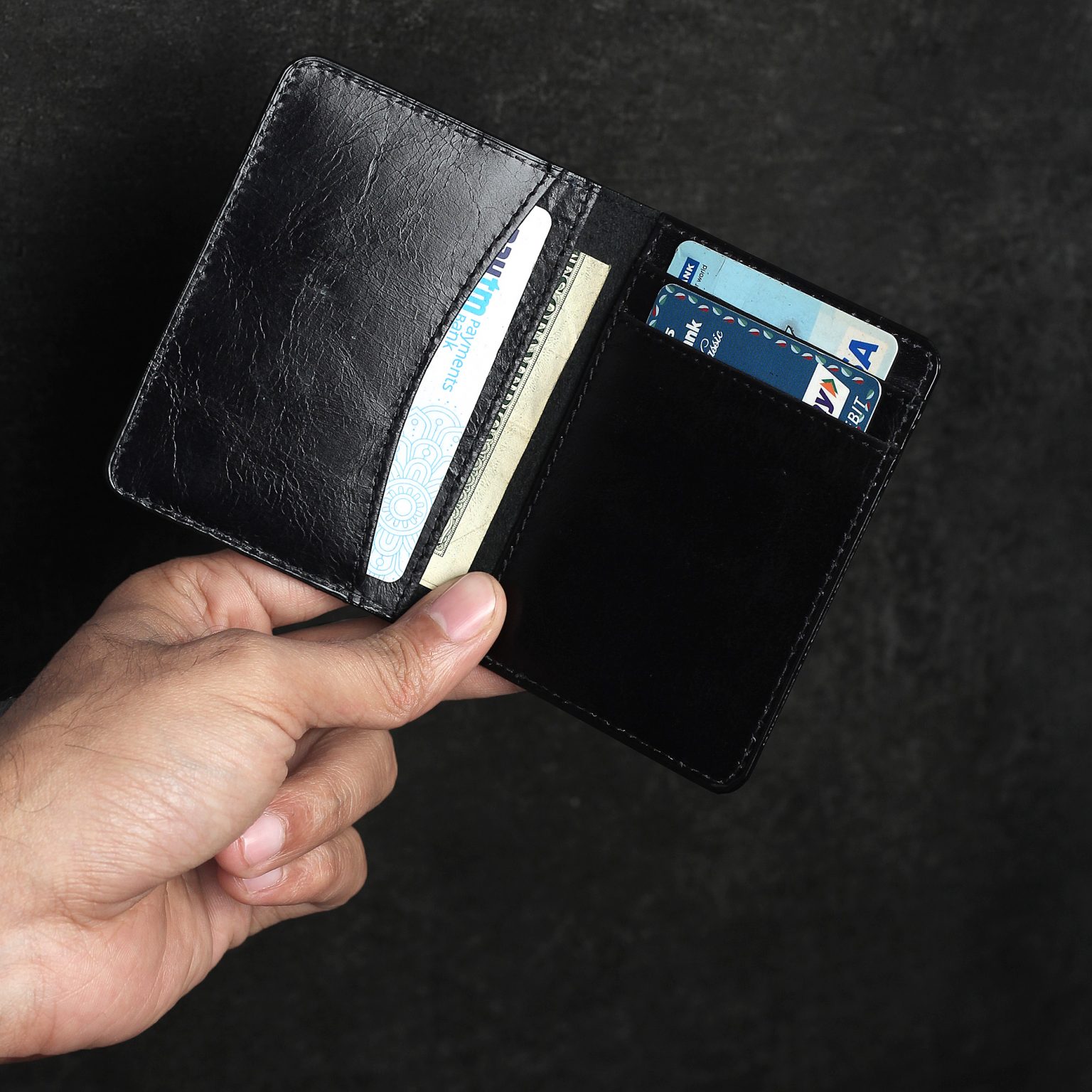 Front Pocket Leather Wallet - Black - FOXHACKLE